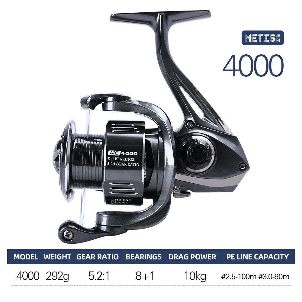 TSURINOYA METIS 1000 2000 3000 Spinning Fishing Reel 8kg Drag Lure Reel Lightweight 8+1 Bearings Bass Saltwater Fishing Coil